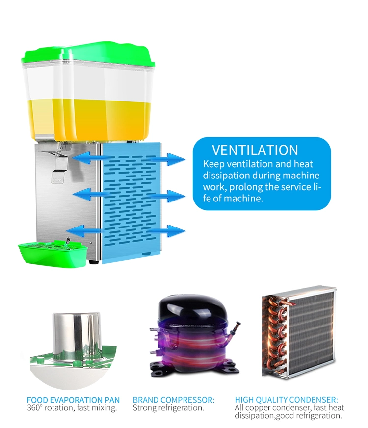Caterwin Commercial Beverage Processing Machinery 4.2 Gallon Green Single Tank Refrigerated Juice Dispenser Fruit Beverage Dispenser
